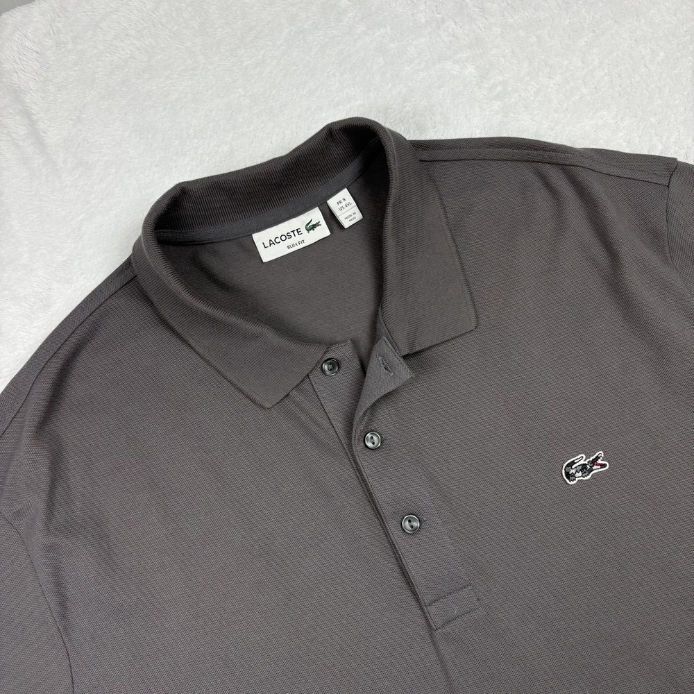 Lacoste Polo Shirt Mens 4XL Gray Short Sleeve Slim Fit Cotton Spandex Logo
